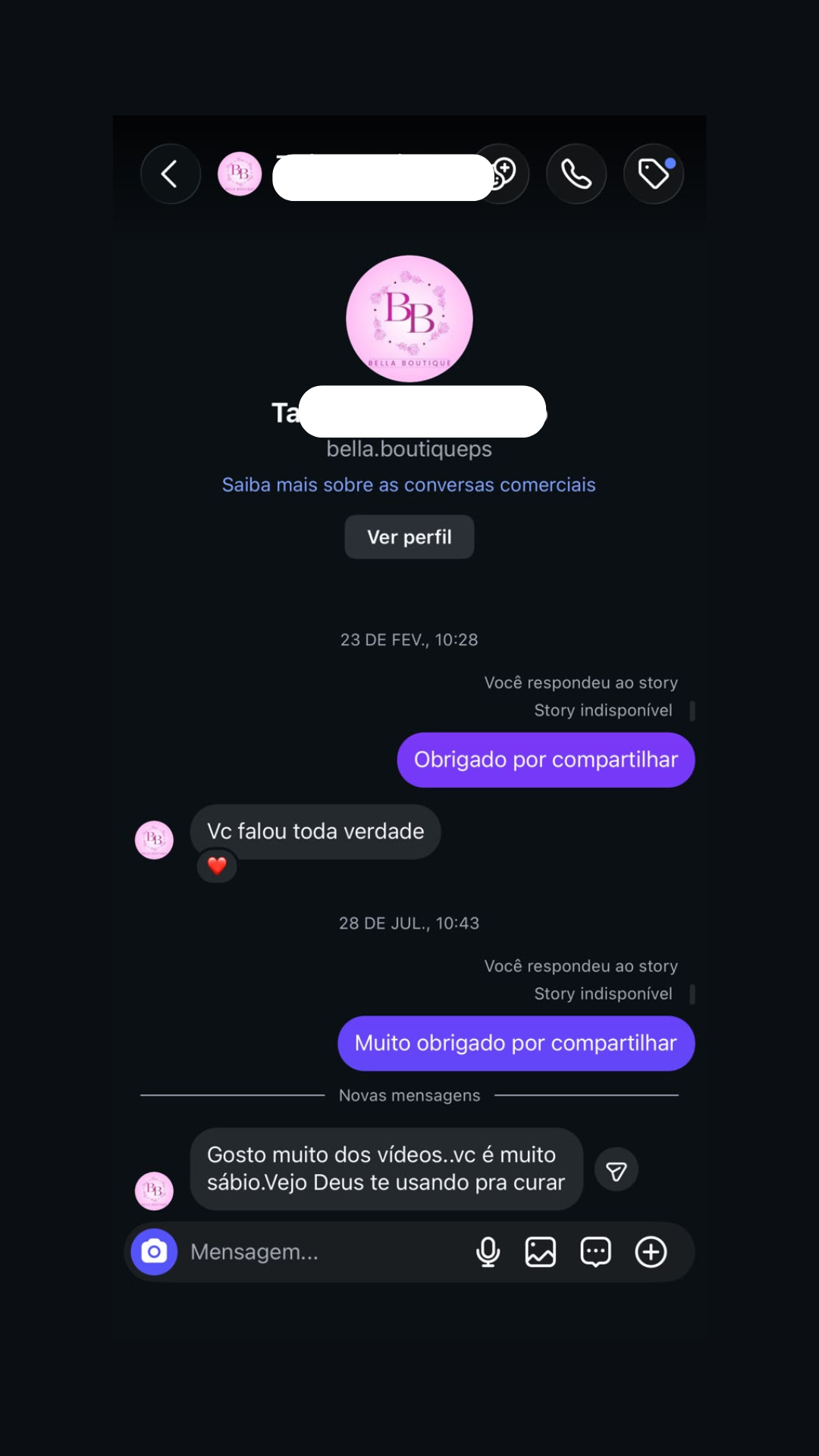 Print de mensagem real no Instagram elogiando os vídeos de Pr. Hidelbrano Junior